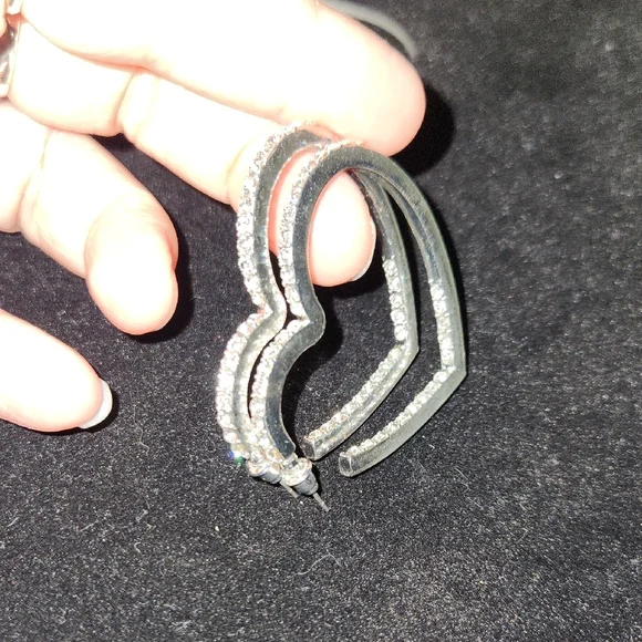 Silver Heart Hoop Earrings - Picture 3 of 3